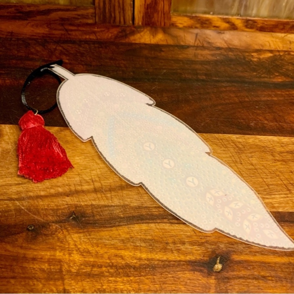 Handmade Diamond Painted Ornament Bookmark Drawer Pull With Mostly Orange Jewels - Picture 5 of 6